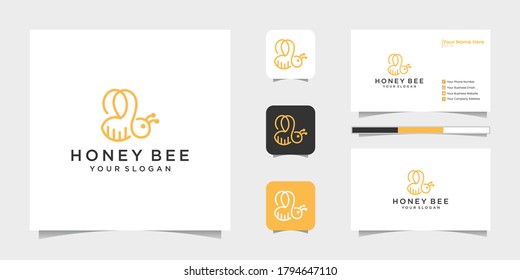 Bee honey creative icon symbol logo line art style linear logotype. logo design, icon and business card