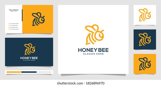 Bee honey creative icon symbol logo line art style linear logotype. logo design, icon and business card.Premium Vector