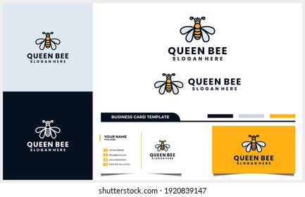 Bee honey creative symbol logo, queen bee linear logotype with business card template