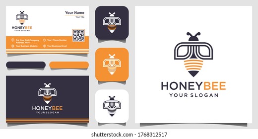 Bee honey creative vector icon symbol logo. Hard work linear logotype. logo design, icon and business card