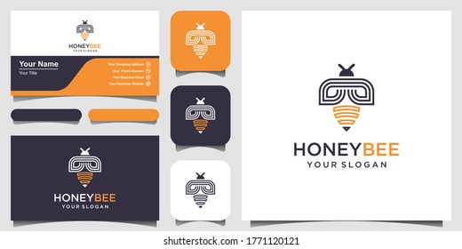 Bee honey creative vector icon symbol logo. Hard work linear logotype. logo design, icon and business card