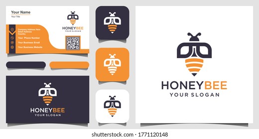 Bee honey creative vector icon symbol logo. Hard work linear logotype. logo design, icon and business card