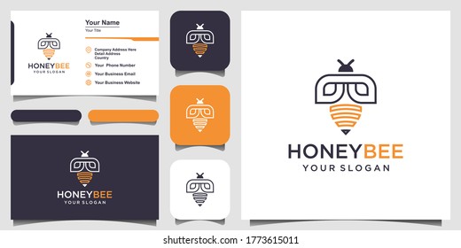 Bee honey creative vector icon symbol logo. Hard work linear logotype. logo design, icon and business card