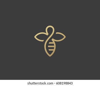 Bee honey creative vector icon symbol logo. Hard work linear logotype. 