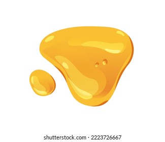 Bee honey drop and droplet. Liquid fluid glossy caramel puddle, pool. Gold amber maple syrup, sweet sticky golden yellow sauce. Colored flat graphic vector illustration isolated on white background.