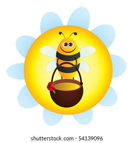 Bee with honey and flower