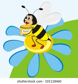 bee and honey, funny vector illustration