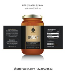 Bee Honey glass jar creative and modern organic health food product branding label packaging graphic design template.