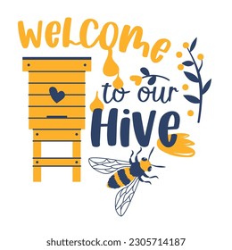 Bee and honey Hand drawn motivation lettering phrase in modern calligraphy style. Inspiration slogan for print and poster design. Vector illustration