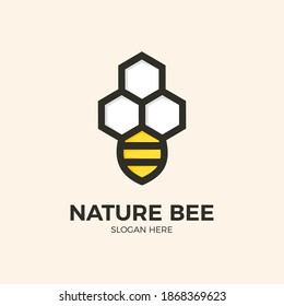 BEE AND HONEY WITH HEXOGEN SHAPE LOGO CONCEPT SIMPLE MINIMALIST AND FLAT STYLE FOR BRAND IDENTITY