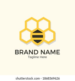 BEE AND HONEY WITH HEXOGEN SHAPE LOGO CONCEPT SIMPLE MINIMALIST AND FLAT STYLE FOR BRAND IDENTITY