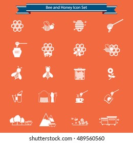 Bee and honey icon set
