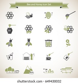Bee and honey icon set
