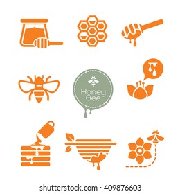 bee and honey icon set. editable vector file.