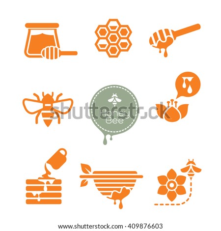 bee and honey icon set. editable vector file.