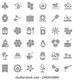 Bee And Honey Icons. Gray Flat Design. Vector Illustration.