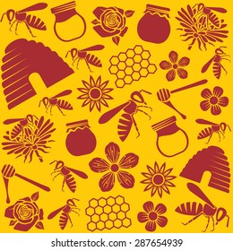 bee and honey icons seamless pattern 