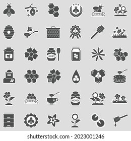 Bee And Honey Icons. Sticker Design. Vector Illustration.