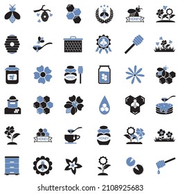 Bee And Honey Icons. Two Tone Flat Design. Vector Illustration.