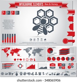 Bee and honey - infographic elements and icons set.