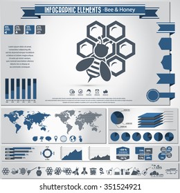 Bee and honey - infographic elements and icons set.