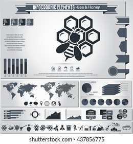 Bee and honey - infographic elements and icons set.