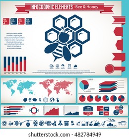 Bee and honey - infographic elements and icons set.