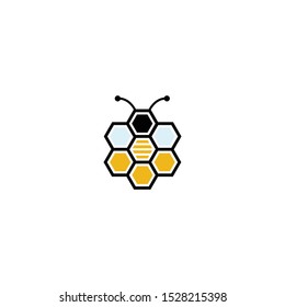 Bee and honey logo design. Bee hexagon. Icon.