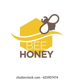 Bee honey logo design with insect isolated. Organic sweet mead