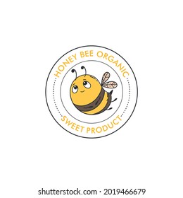 Bee honey logo design template. Linear style. Vector illustration