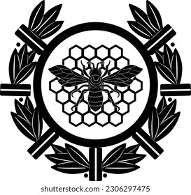 Bee honey logo vector design silhouette handmade