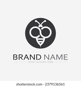 diseño vectorial del logotipo de abejas y miel e ilustración de insectos animales