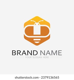 bee and honey logo vector design and insect animal illustration