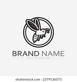 bee and honey logo vector design and insect animal illustration