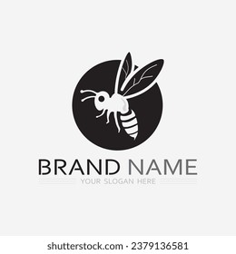 bee and honey logo vector design and insect animal illustration