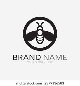 bee and honey logo vector design and insect animal illustration