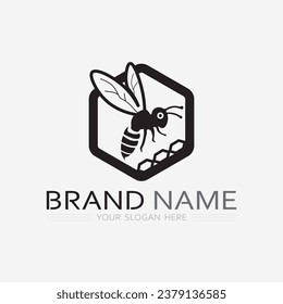 bee and honey logo vector design and insect animal illustration