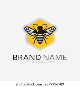 bee and honey logo vector design and insect animal illustration
