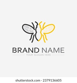 bee and honey logo vector design and insect animal illustration