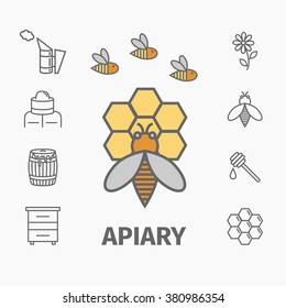 Bee honey natural organic products colored label set