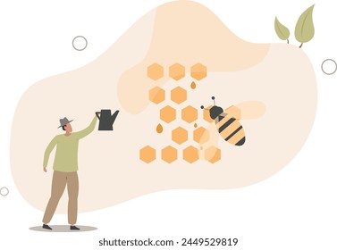 Bee honey occupation.Insect nectar collection harvesting agriculture for healthy and tasty products.flat vector illustration.