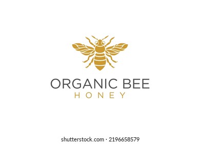 Bee honey organic logo design gold premium honey product icon label