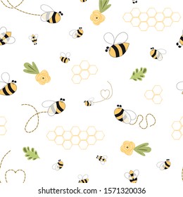 Bee Honey Pattern Bee Floral Yellow Template Bee Seamless Pattern Cute Honey Background Vector