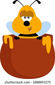Bee in a honey pot ,illustration,vector on white background