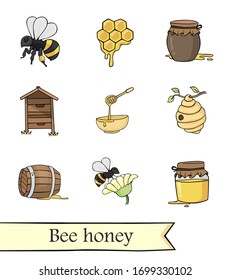 Conjuntos de miel de abeja en el vector de estilo de dibujo