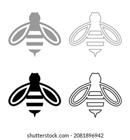 Bee honey set icon grey black color vector illustration image simple flat style solid fill outline contour line thin