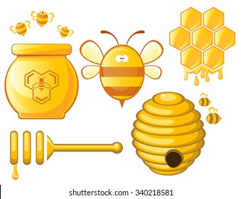 Bee and Honey set. Vector 