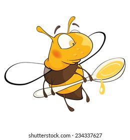 a bee with a honey spoon cartoon