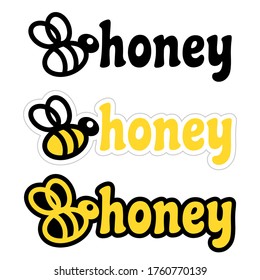 Bee honey sticker. Bee honey design set. Vector.