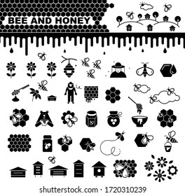 Bee and honey vector icons set